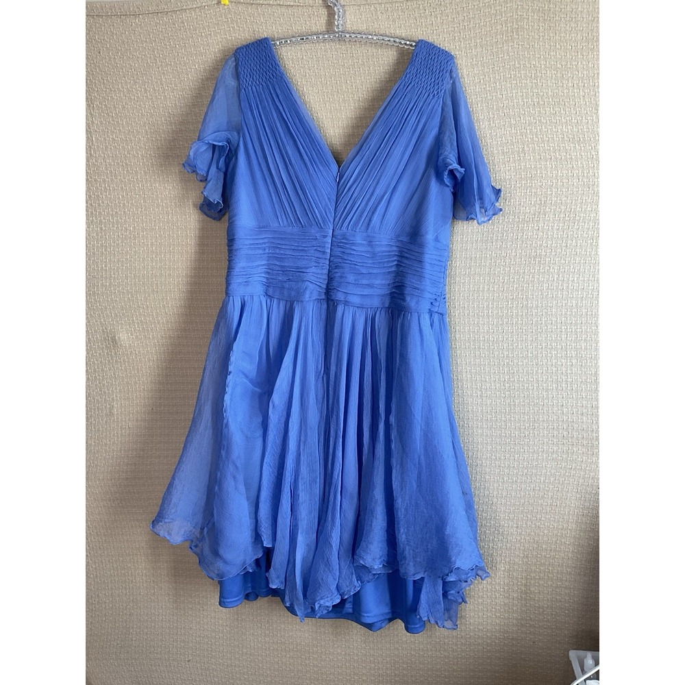 JC Collections Blue 100% Silk Chiffon Mini‎ Dress Women's Size 16 Wedding Party - Picture 13 of 15